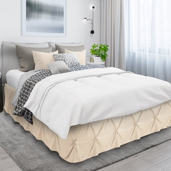 Nestl 14" Tailored Pinch Pleated Bed Skirt - Hotel Luxury Double Brushed Microfiber Pintuck Decorative Dust Ruffle, Queen, Beige Cream