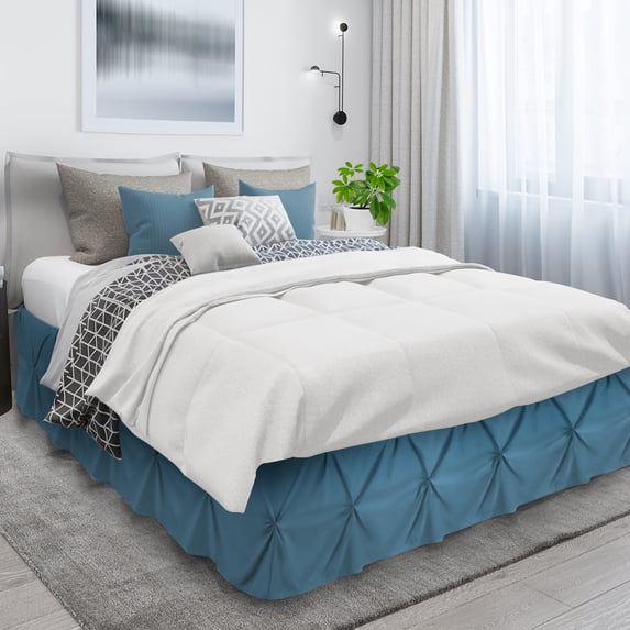 Nestl 14" Tailored Pinch Pleated Bed Skirt - Hotel Luxury Double Brushed Microfiber Pintuck Decorative Dust Ruffle, Queen, Blue Heaven