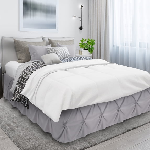 Nestl 14" Tailored Pinch Pleated Bed Skirt - Hotel Luxury Double Brushed Microfiber Pintuck Decorative Dust Ruffle, Twin, Light Gray Lavender