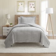 Nestl 2 Pc Cut Plush Reversible Duvet Cover and Sham Set with Zipper Closure & Corner Ties - 100% Soft Hypoallergenic Microfiber Decorative Comforter Cover Twin, Silver Gray
