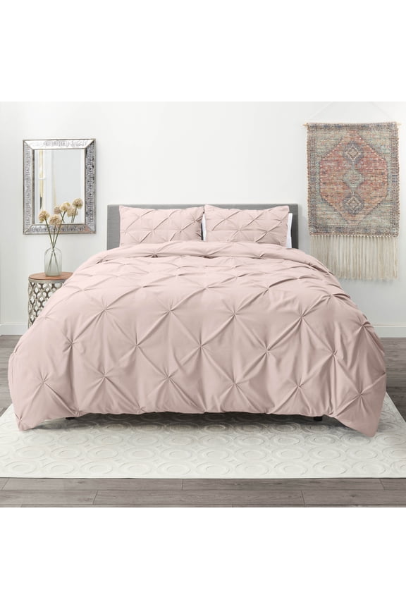 2 Piece Pinch Pleated Pintuck Duvet Cover Set with Shams, Soft Microfiber,Button Closure Bedding Set, Twin - Blush