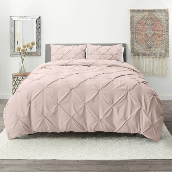 Nestl 2 Piece Pinch Pleated Pintuck Duvet Cover Set with Shams, Soft Microfiber,Button Closure Bedding Set, Twin - Blush