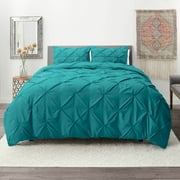 Nestl 2 Piece Pinch Pleated Pintuck Duvet Cover Set with Shams, Soft Microfiber,Button Closure Bedding Set, Twin - Teal