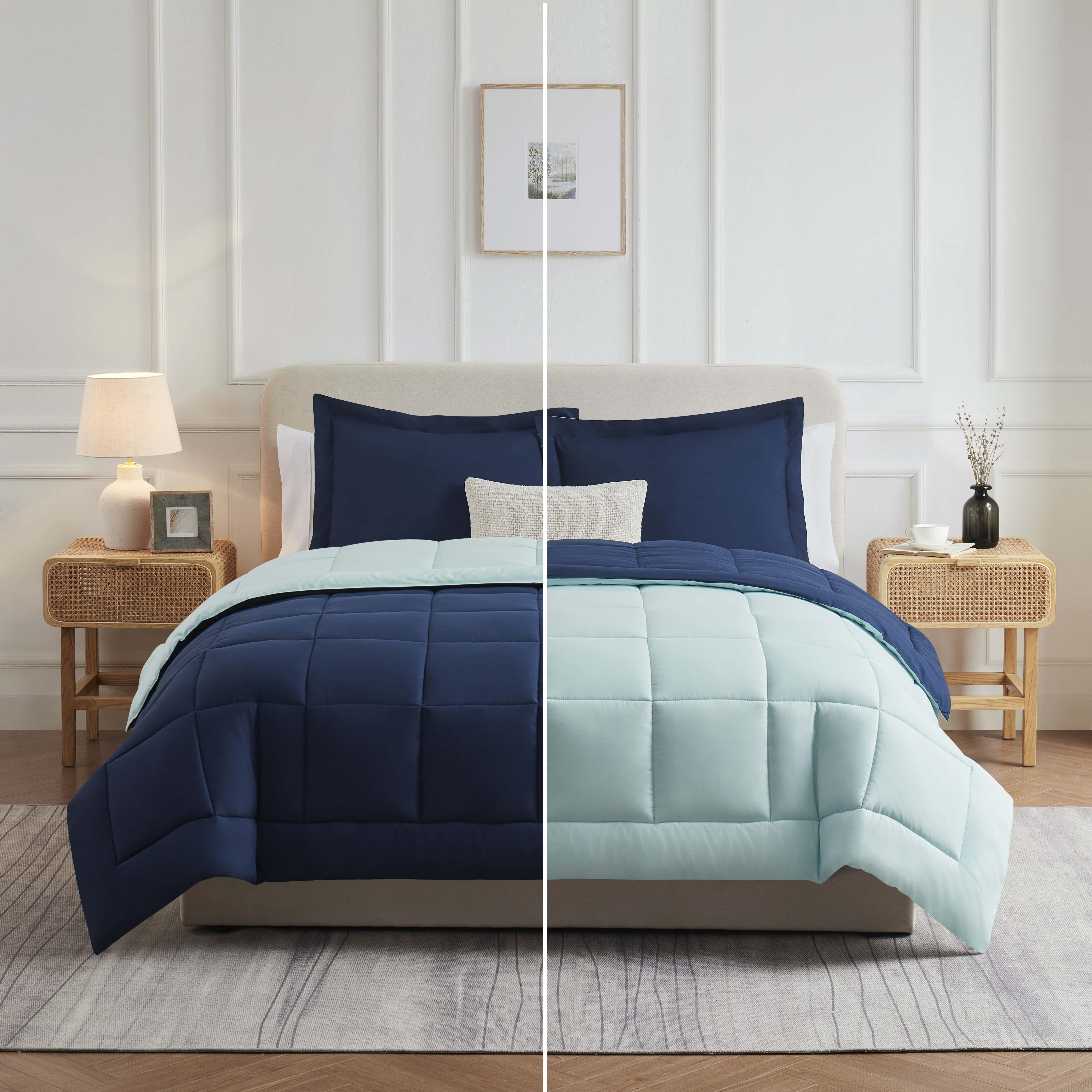 Navy and Light Blue Twin Reversible Microfiber Duvet