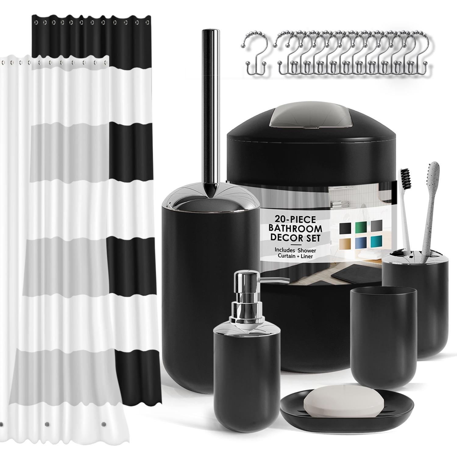 Nestl 20 Piece Bathroom Accessories Set, Black Bathroom Decor Set ...