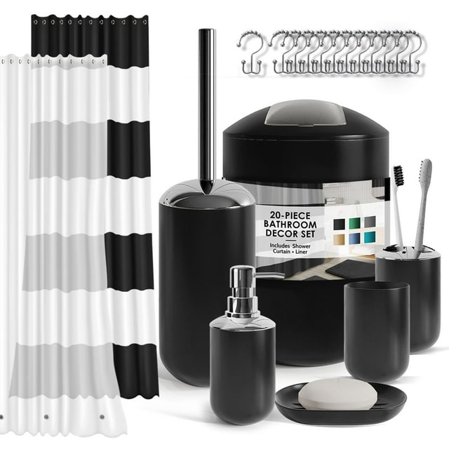 Nestl 20pc Modern & Elegant Bathroom Accessories Set- Black Decor ...