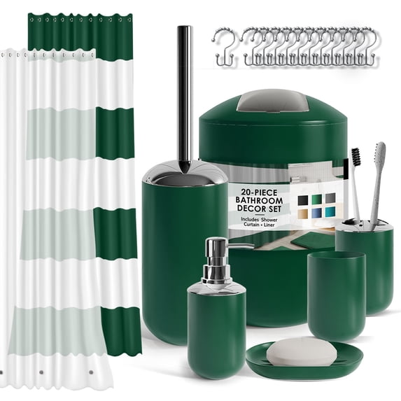 Hearth & Harbor 20 Piece Bathroom Accessories Set, Hunter Green Bathroom Decor Set