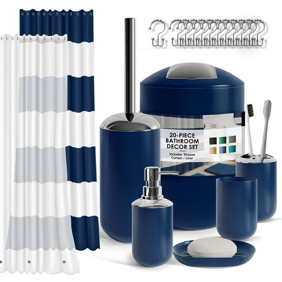 Hearth & Harbor 20 Piece Bathroom Accessories Set, Navy Blue Bathroom Decor Set