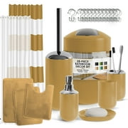 Nestl 23 Piece Bathroom Accessory Gift Set, Bathroom Shower Curtain Set, And Bath Rug Set, Gold