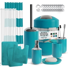 Nestl 23 Piece Bathroom Accessory Gift Set, Bathroom Shower Curtain Set, And Bath Rug Set, Teal Blue