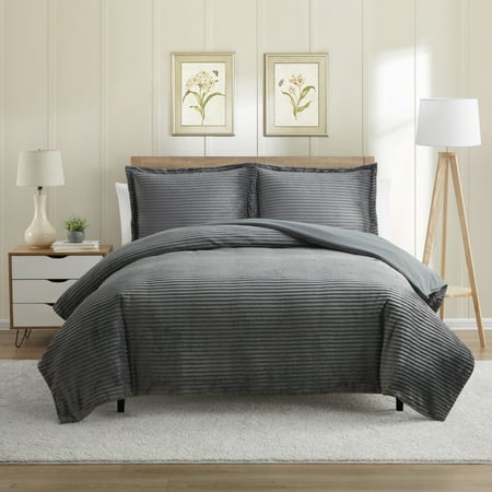 Nestl 3 Pc Cut Plush Reversible Duvet Cover- Soft Hypoallergenic Microfiber Comforter Cover, Gray