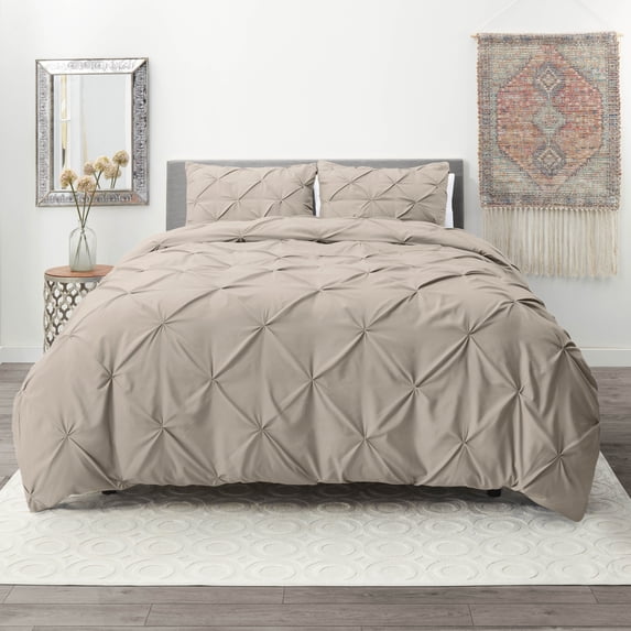 Nestl 3 Piece Pinch Pleated Pintuck Duvet Cover Set with Shams, Soft Microfiber,Button Closure Bedding Set, California King - Taupe