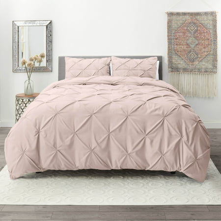 Nestl 3 Piece Pinch Pleated Pintuck Duvet Cover Set with Shams, Soft Microfiber,Button Closure Bedding Set, Full - Blush