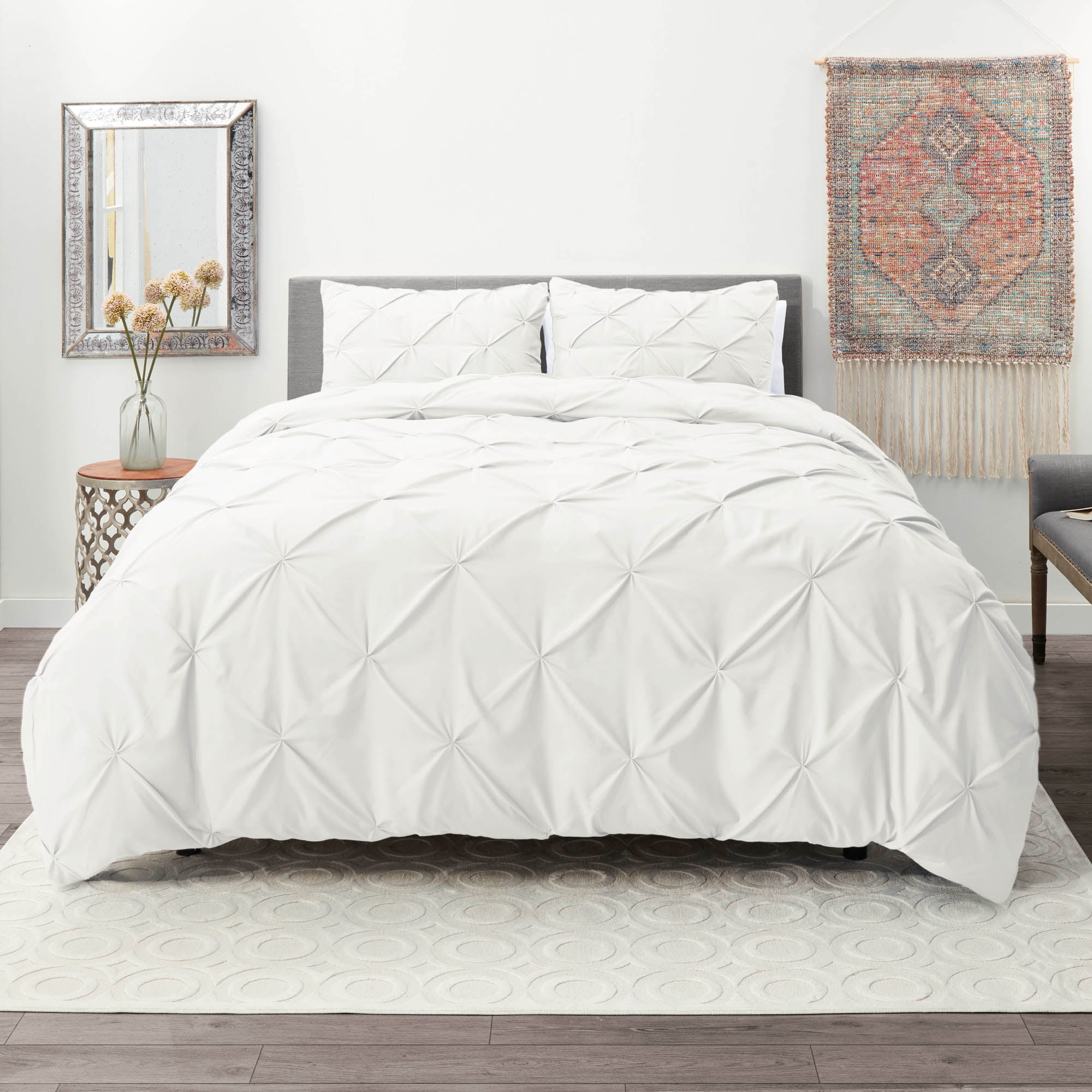 Full White Microfiber Pintuck Duvet Cover Set