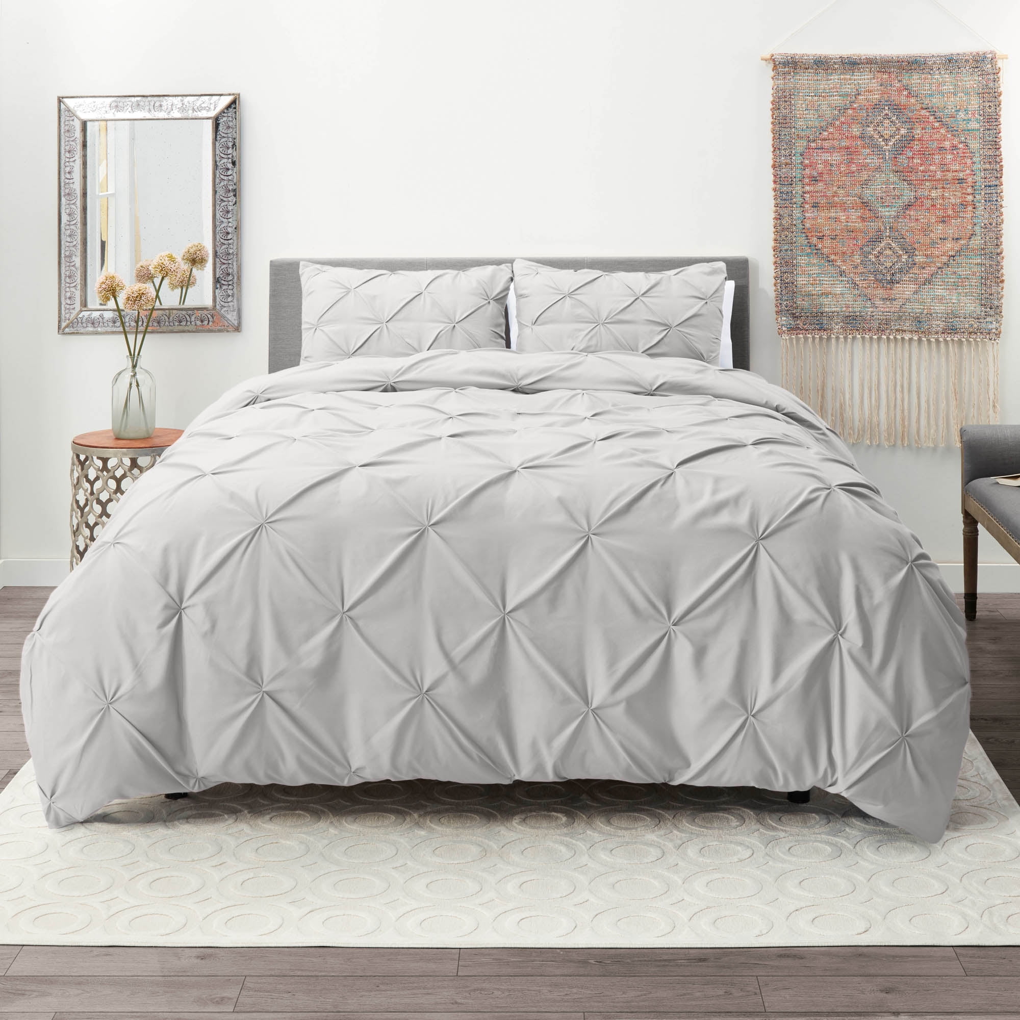 Nestl 3-Piece Gray Lavender Duvet Cover Set Queen - Pintuck, Shams