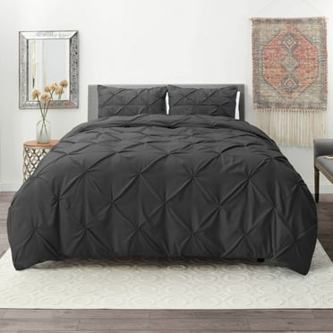 Nestl 3 Piece Pinch Pleated Pintuck Duvet Cover Set with Shams, Soft Microfiber,Button Closure Bedding Set, Queen, Gray