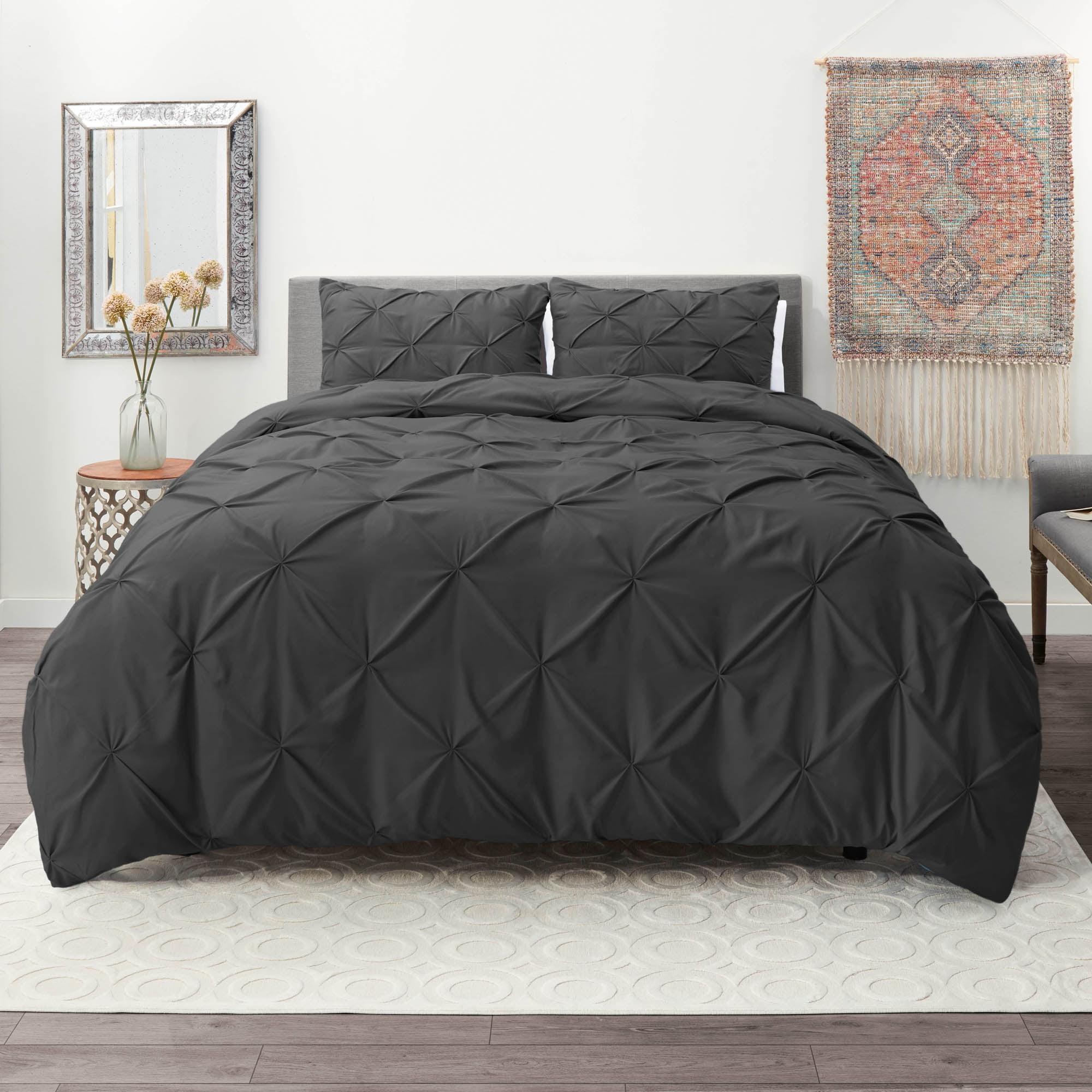 Home Collection Premium Ultra Soft 3 Piece Pinch Pleat Duvet Cover Set, King/California King - Gray