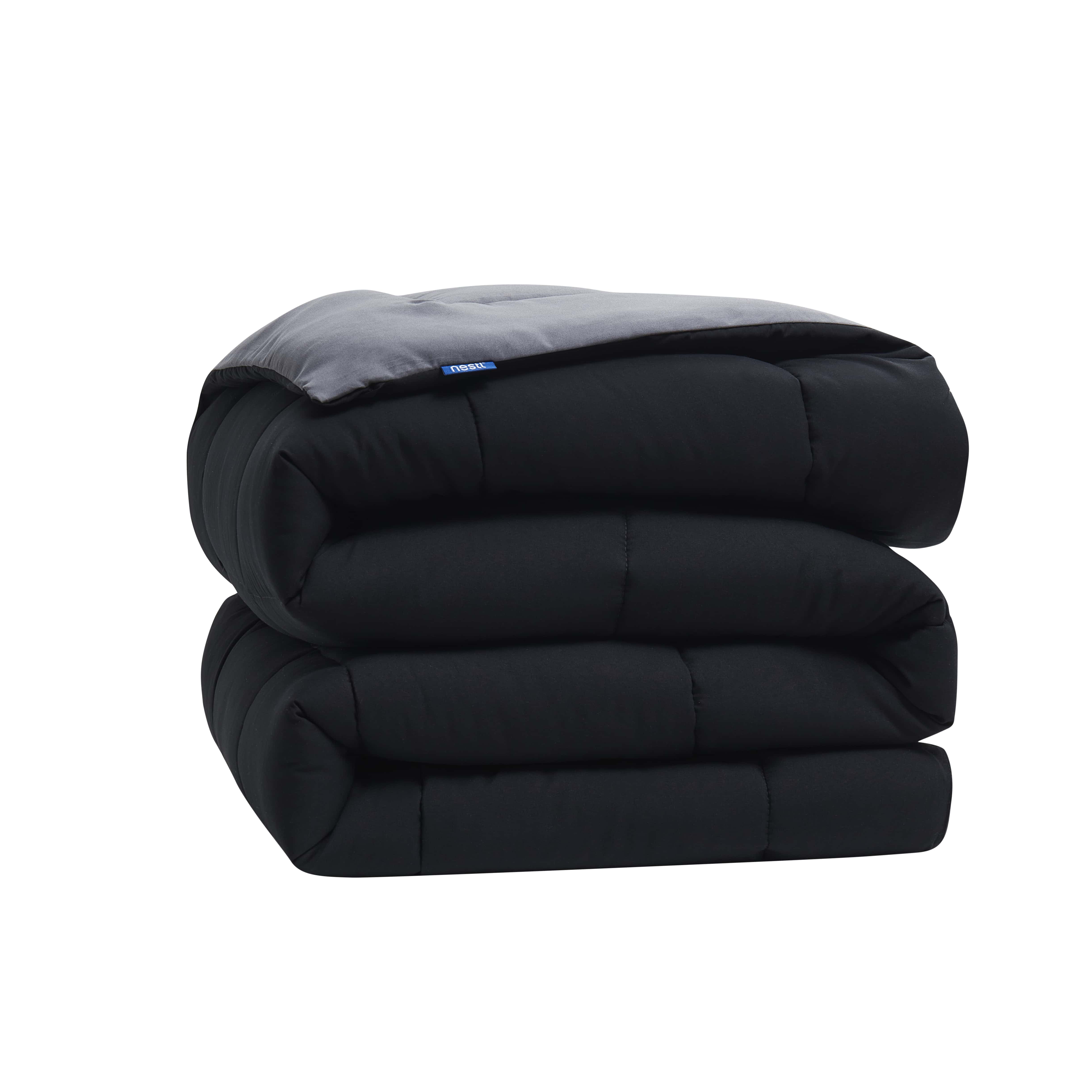Nestl King Size Comforter Set, 3 Piece Bed in a Bag, Reversible Down Alternative Bedding Set, Black & Gray