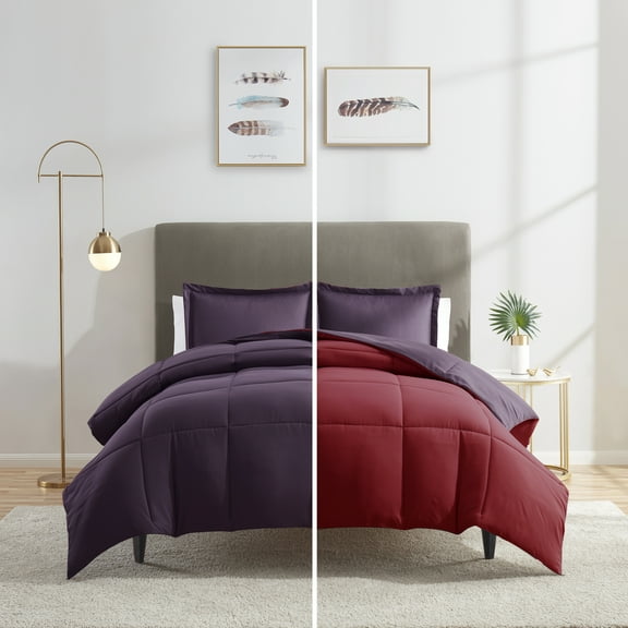 Nestl 3-Piece Soft Down Alternative Reversible King Comforter Set, King/Cal King, Red & Eggplant