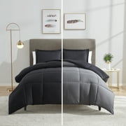 Nestl 3-Piece Soft Down Alternative Reversible Queen Comforter Set, Queen/Full, Black & Grey