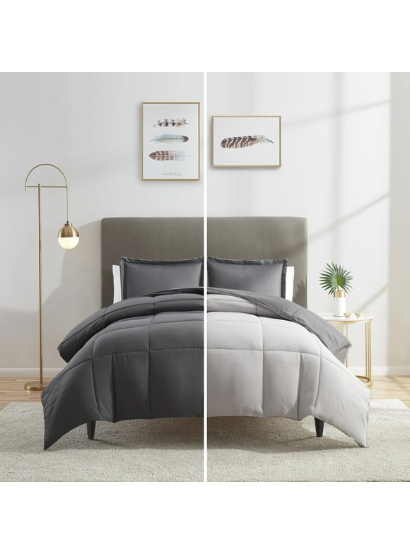 Nestl 3-Piece Soft Down Alternative Reversible Queen Comforter Set, Queen/Full, Silver & Grey