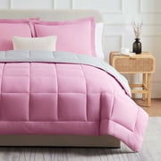 Nestl Queen Comforter Set, 3 Piece Bed in a Bag, Reversible Down Alternative Bedding Set, Pink & Light Gray
