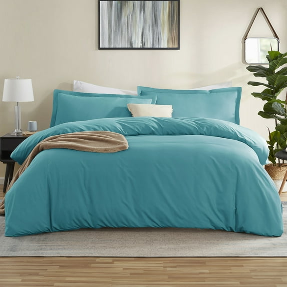 LammaLoe California King Duvet Cover Set, Luxury Microfiber Bedding Sets with 2 Pillow Shams, Teal Blue
