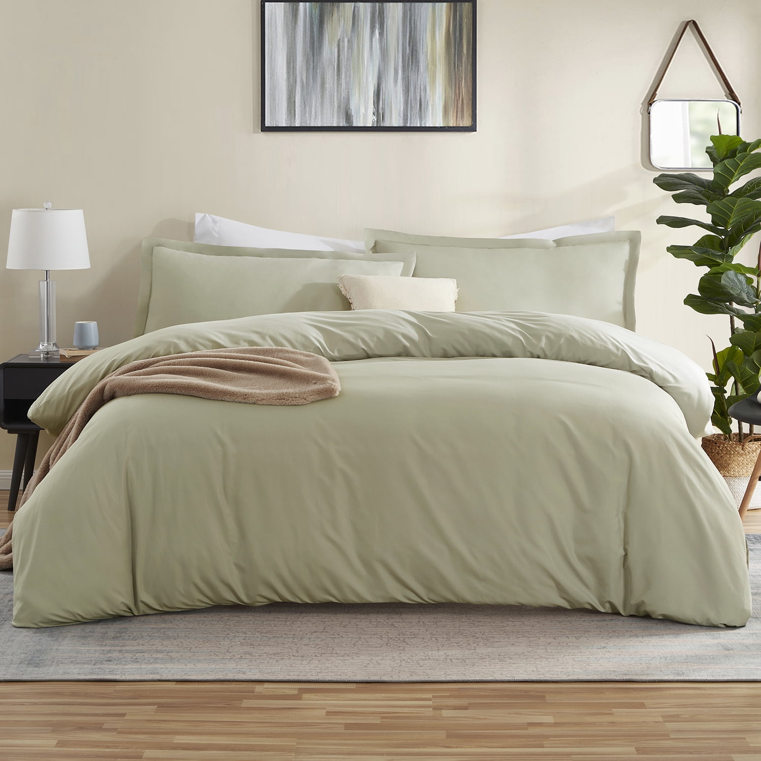LammaLoe California King Duvet Cover Set, Luxury Microfiber Bedding Sets with 2 Pillow Shamss, Sage Green