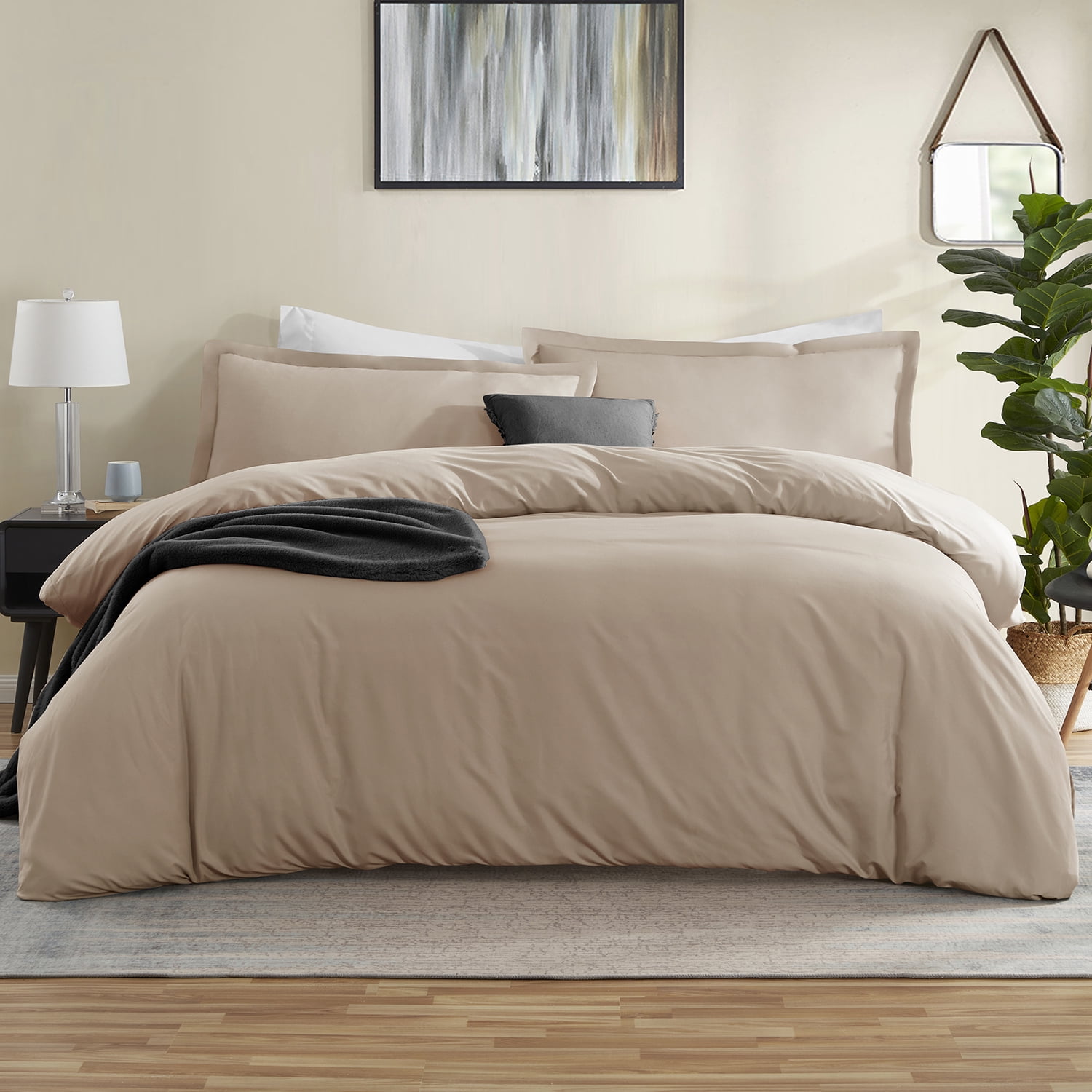 LammaLoe California King Duvet Cover Set, Luxury Microfiber Bedding Sets with 2 Pillow Shamss, Taupe Sand