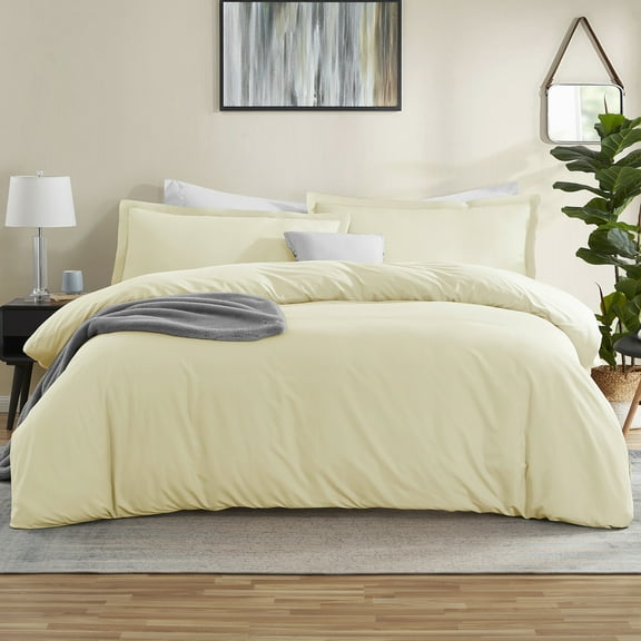 LammaLoe California King Duvet Cover Set, Luxury Microfiber Bedding Sets with 2 Pillow Shamss, Vanilla Yellow