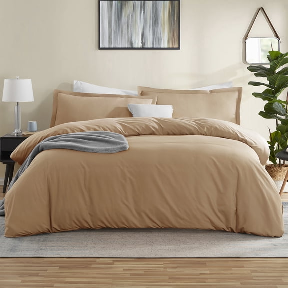 LammaLoe Duvet Cover Full 3 Piece, Luxury Microfiber Bedding Sets with 2 Pillow Shams, Mocha