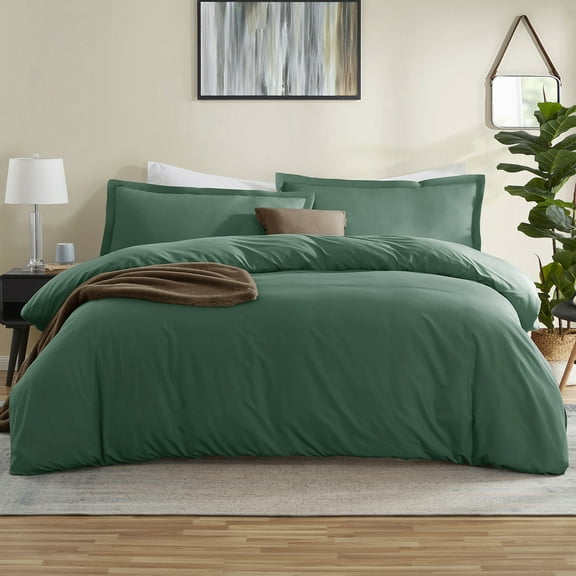 LammaLoe Duvet Cover King 3 Piece, Luxury Microfiber Bedding Sets with 2 Pillow Shams, Hunter Green