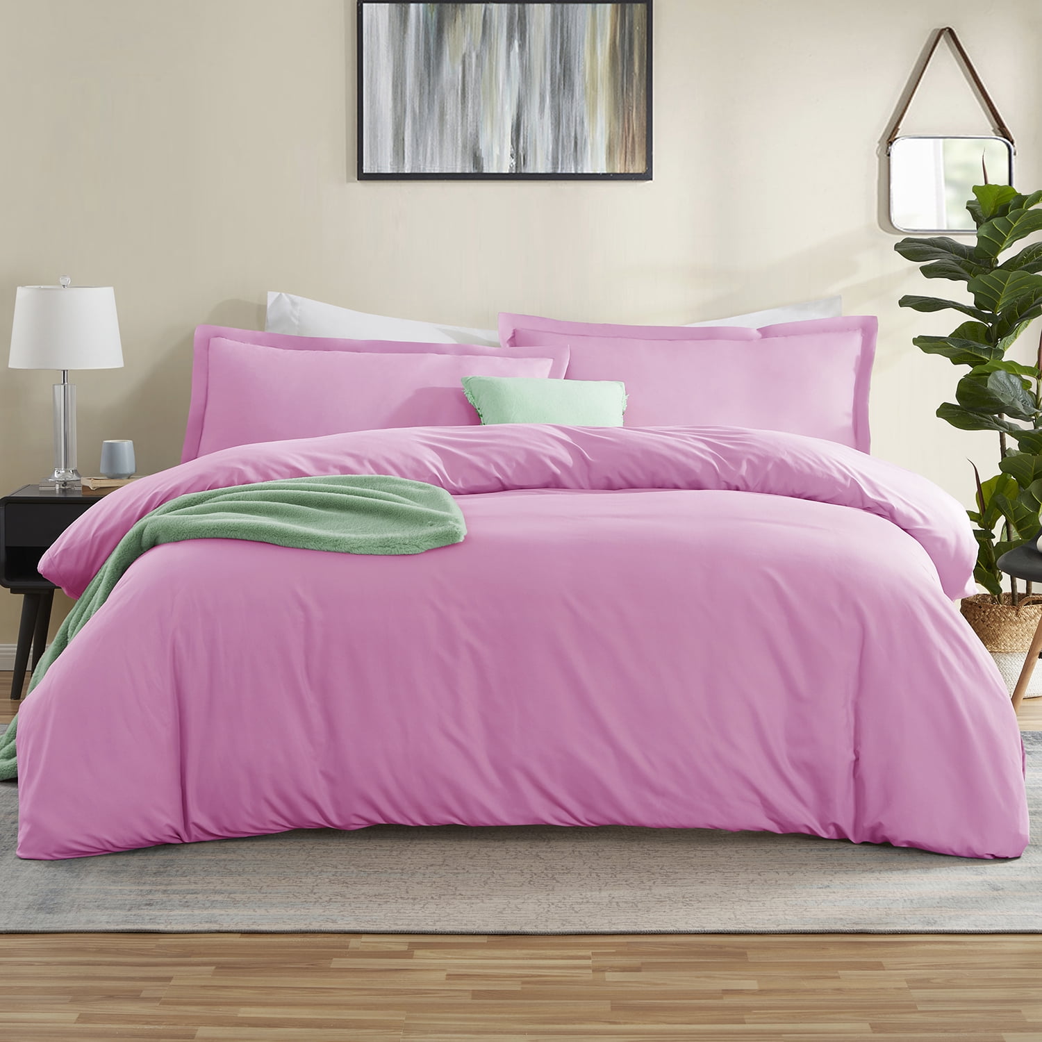LammaLoe Duvet Cover King 3 Piece, Luxury Microfiber Bedding Sets with 2 Pillow Shams, Light Pink