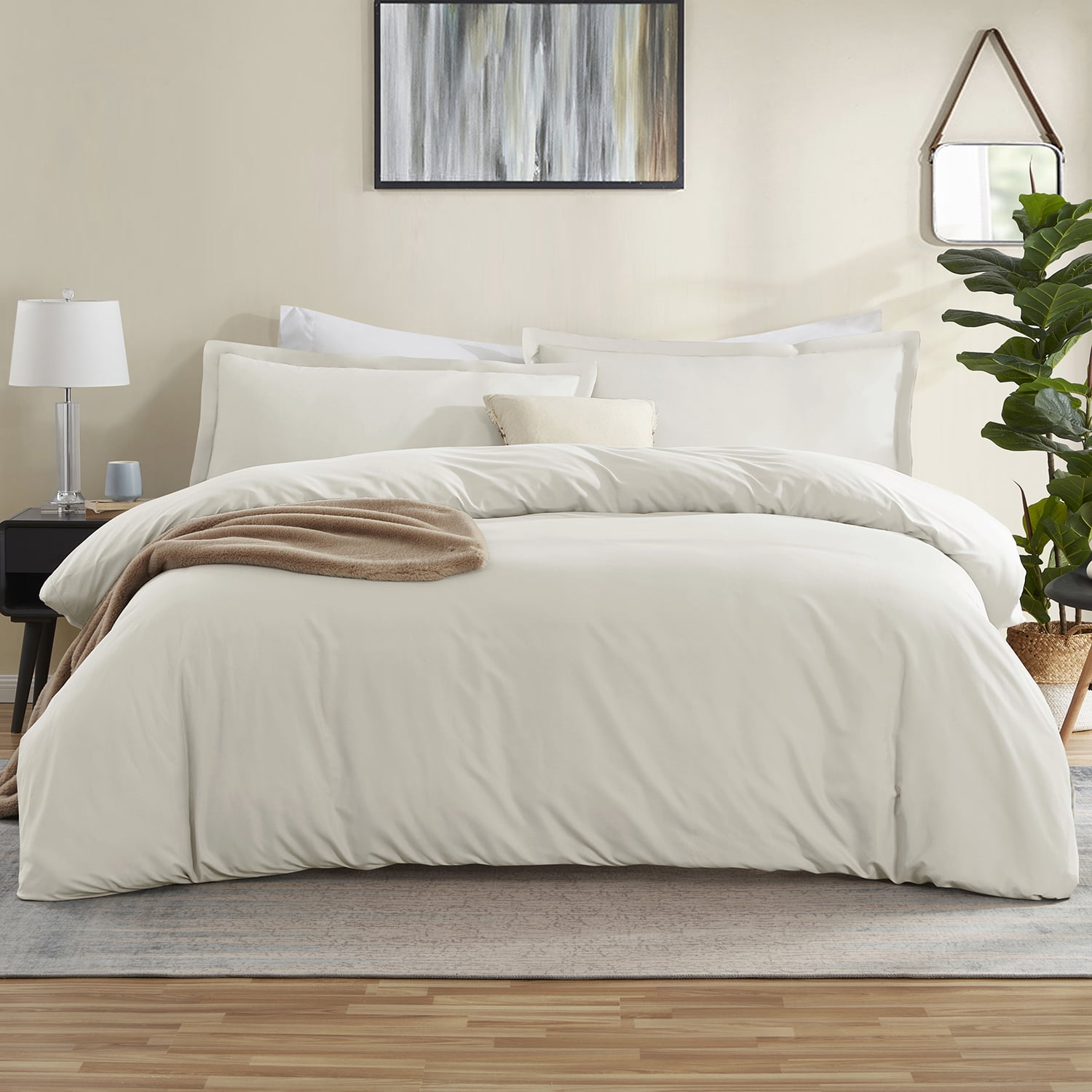 LammaLoe Duvet Cover King 3 Piece, Luxury Microfiber Bedding Sets with 2 Pillow Shams, Off white