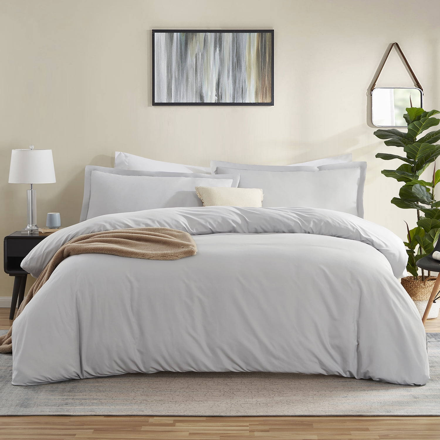 LammaLoe Duvet Cover King 3 Piece, Luxury Microfiber Bedding Sets with 2 Pillow Shams, Silver Light Gray