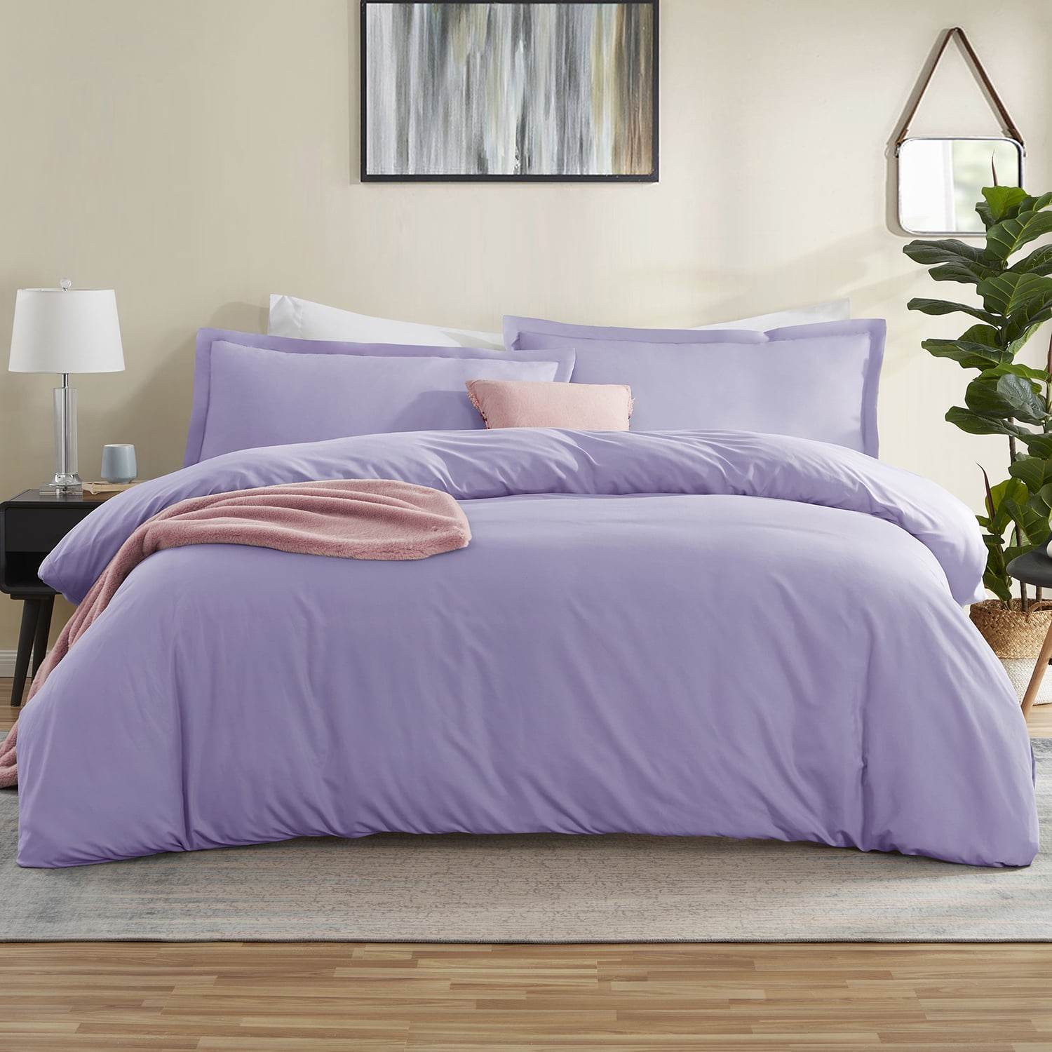 LammaLoe Duvet Cover Queen, Luxury Microfiber 3 Piece Bedding Sets with 2 Pillow Shams, Lavender