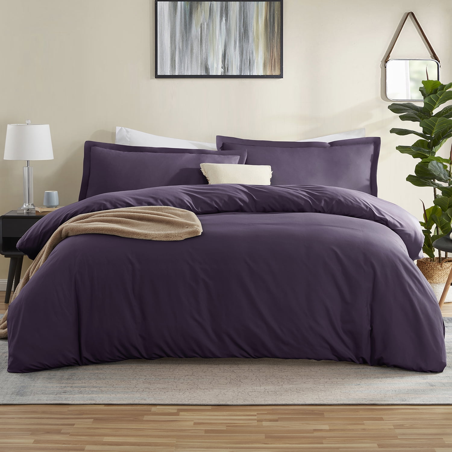 Nestl Luxury 3pc Duvet Cover Set, Microfiber Queen with 2 Pillow Sham,  Purple Eggplant - Walmart.com, image size:1500x1500