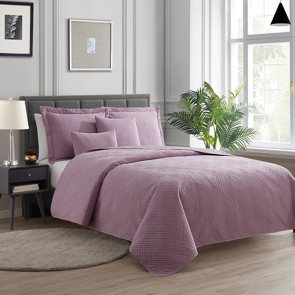 Nestl 4 Piece Quilt Set Twin , Soft Microfiber Lightweight Bedspread Coverlet, Modern Style Diamond Weave Bed Cover, Lavender Dream