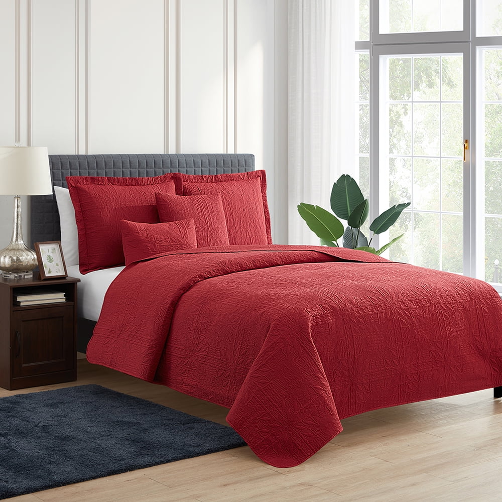 Nestl 4 Piece Quilt Set Twin , Soft Microfiber Lightweight Bedspread Coverlet, Modern Style Ellipse Weave Bed Cover, Burgundy Red