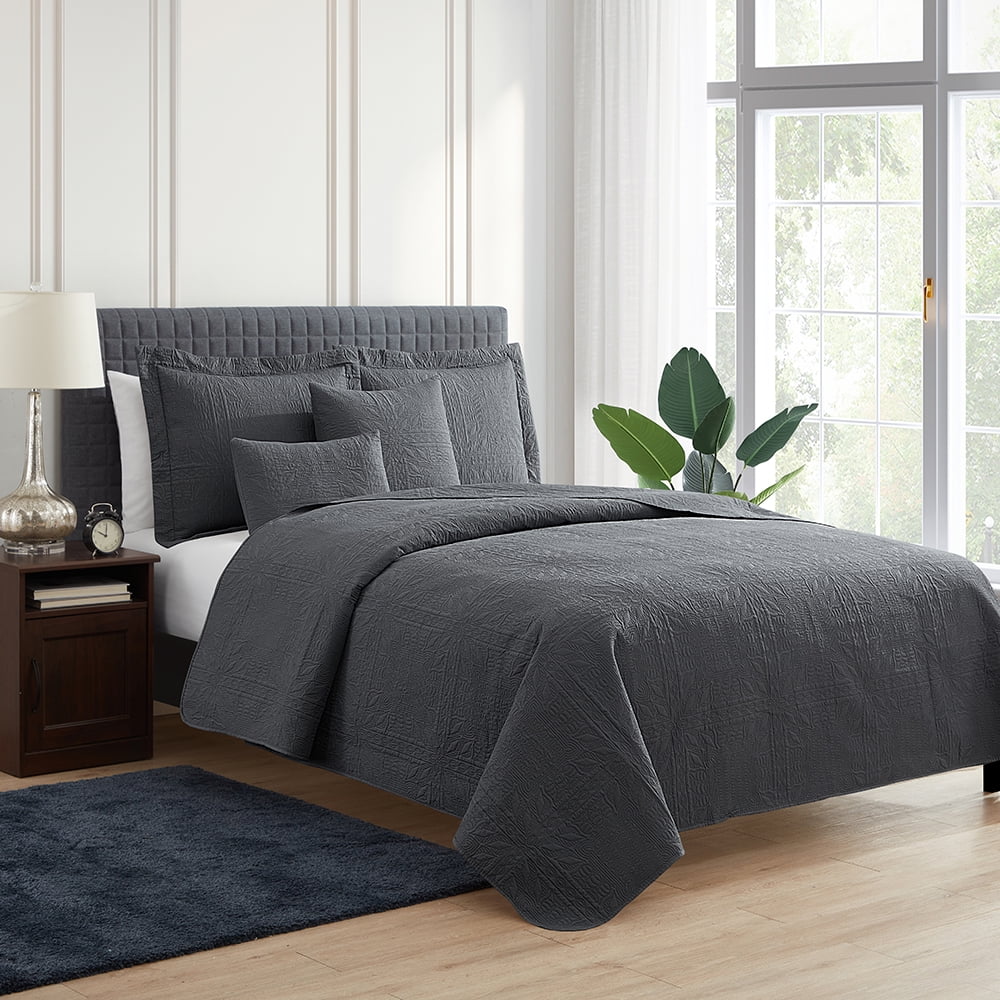Nestl 4 Piece Quilt Set Twin , Soft Microfiber Lightweight Bedspread Coverlet, Modern Style Ellipse Weave Bed Cover, Gray