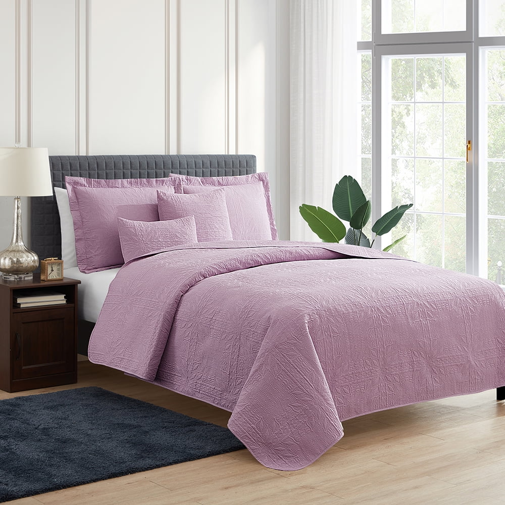 Nestl 4 Piece Quilt Set Twin , Soft Microfiber Lightweight Bedspread Coverlet, Modern Style Ellipse Weave Bed Cover, Lavender Dream