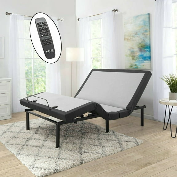 Nestl Adjustable Massaging Bed Frame, Cal King Adjustable Bed Mattress, Electric Adjustable Bed Base with Wireless Remote, USB Ports, LED Light