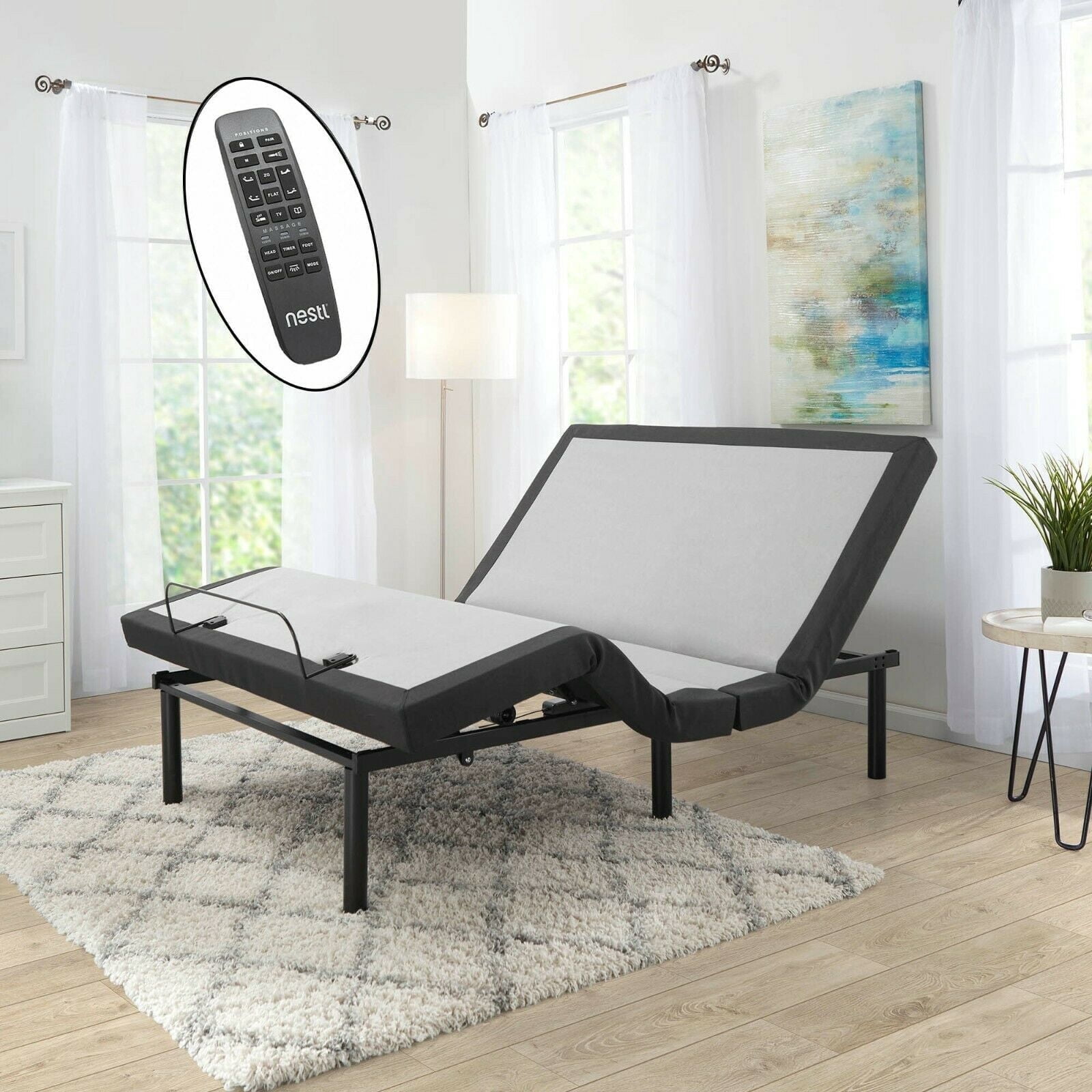 Virtu Split King Size Adjustable Bed Base for Stress Management with Massage, Remote Control, USB Ports, 14" Underbed Storage, LED Lights