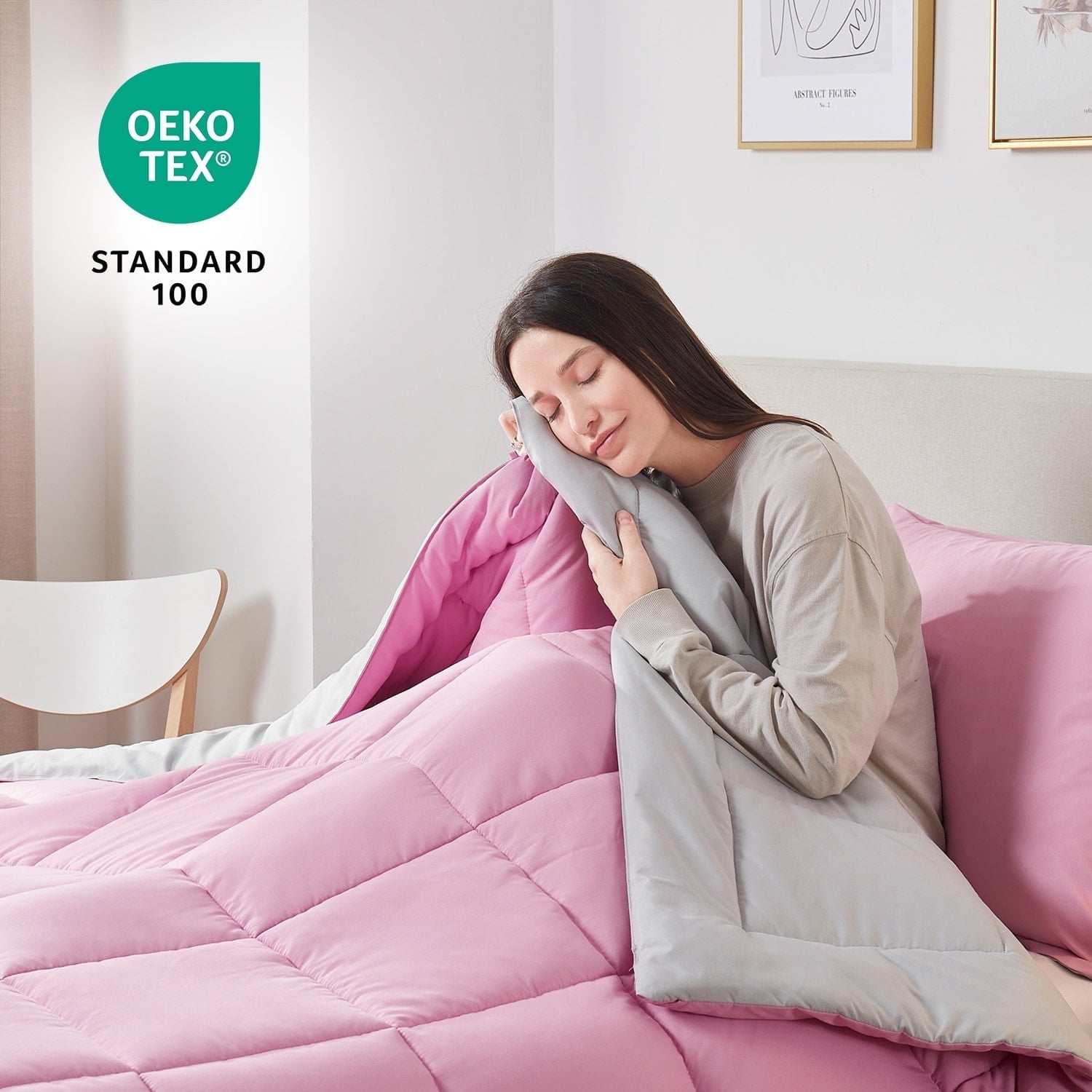 Twin Reversible Pink and Gray Microfiber Duvet