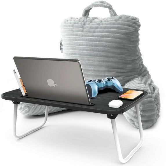 Nestl Backrest Plus Portable Lap Desk Stand for Laptop, Shredded Memory Foam- Small, Silver