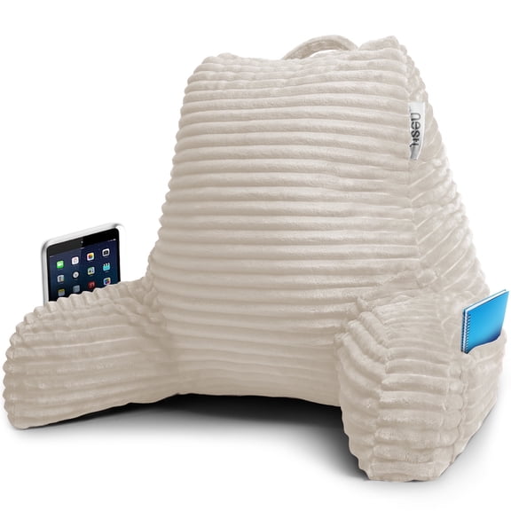 Nestl Backrest Reading Pillow, Back Support Pillow with Arms, Shredded Memory Foam Bed Rest Pillow, Linen