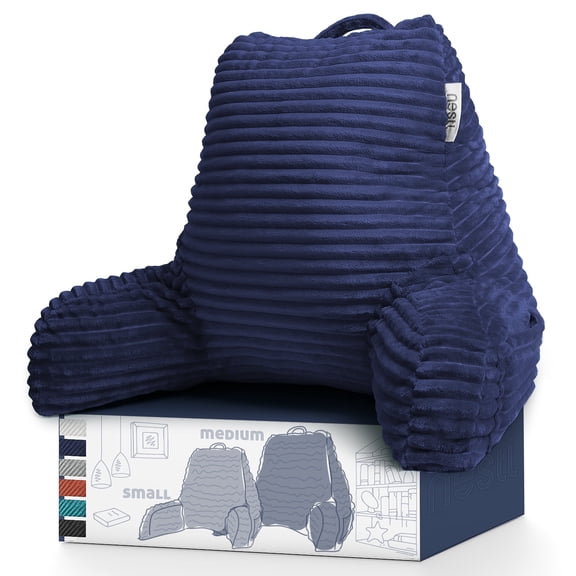 Nestl Backrest Reading Pillow, Back Support Pillow with Arms, Shredded Memory Foam Bed Rest Pillow, Navy Blue