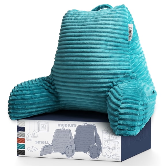 Nestl Backrest Reading Pillow, Back Support Pillow with Arms, Shredded Memory Foam Bed Rest Pillow, Teal