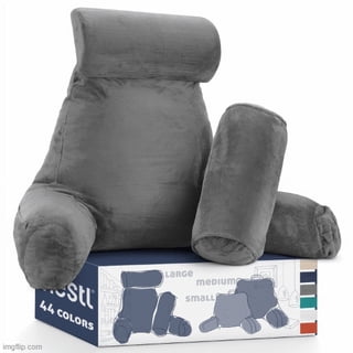 Nestl Reading Pillow, Extra Large Bed Rest Back Pillow with Arms For Bed, Premium Shredded Memory Foam Backrest Pillows, Detachable Neck Roll & Lumbar Back Support Pillow, Gray