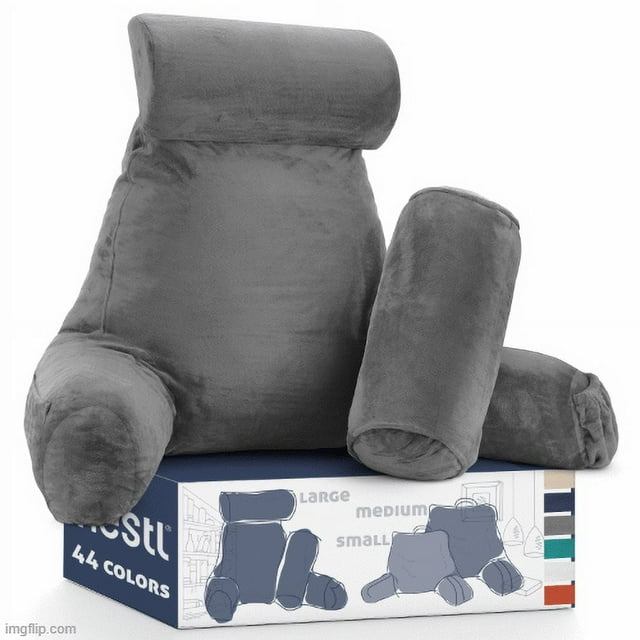 Nestl XL Reading Pillow with Armrest, Shredded Memory Foam Support, Gray